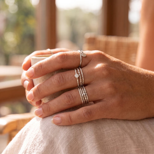 Mini Sparkle Bezel Ring Silver