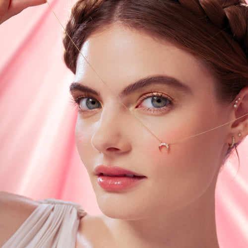 14K Solid Gold Opal Crescent Moon Necklace