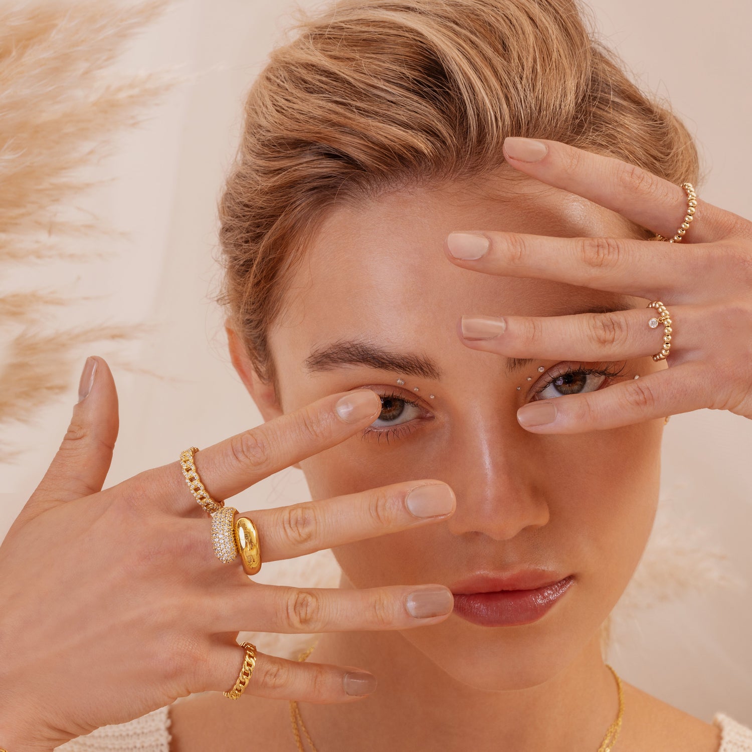 Intertwined Gold Chain CZ Ring