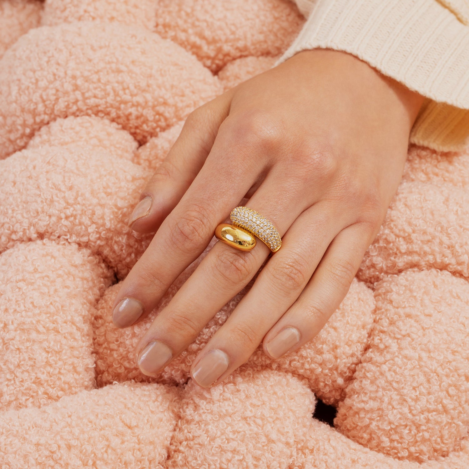 Pave Twin Dome Ring Gold