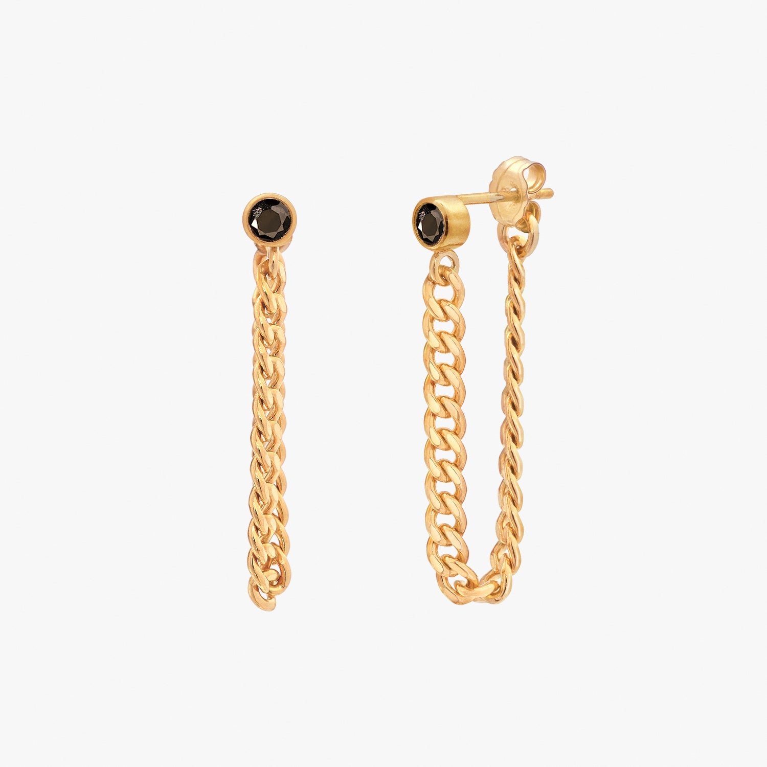 Curb Chain Black Bezel Earrings