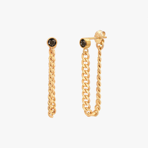 Curb Chain Black Bezel Earrings
