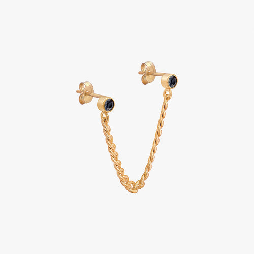 Curb Link Chain Black Bezel Earring