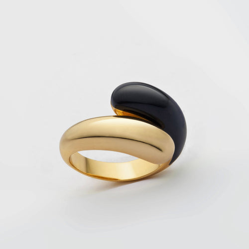 Twin Dome Black Enamel Ring