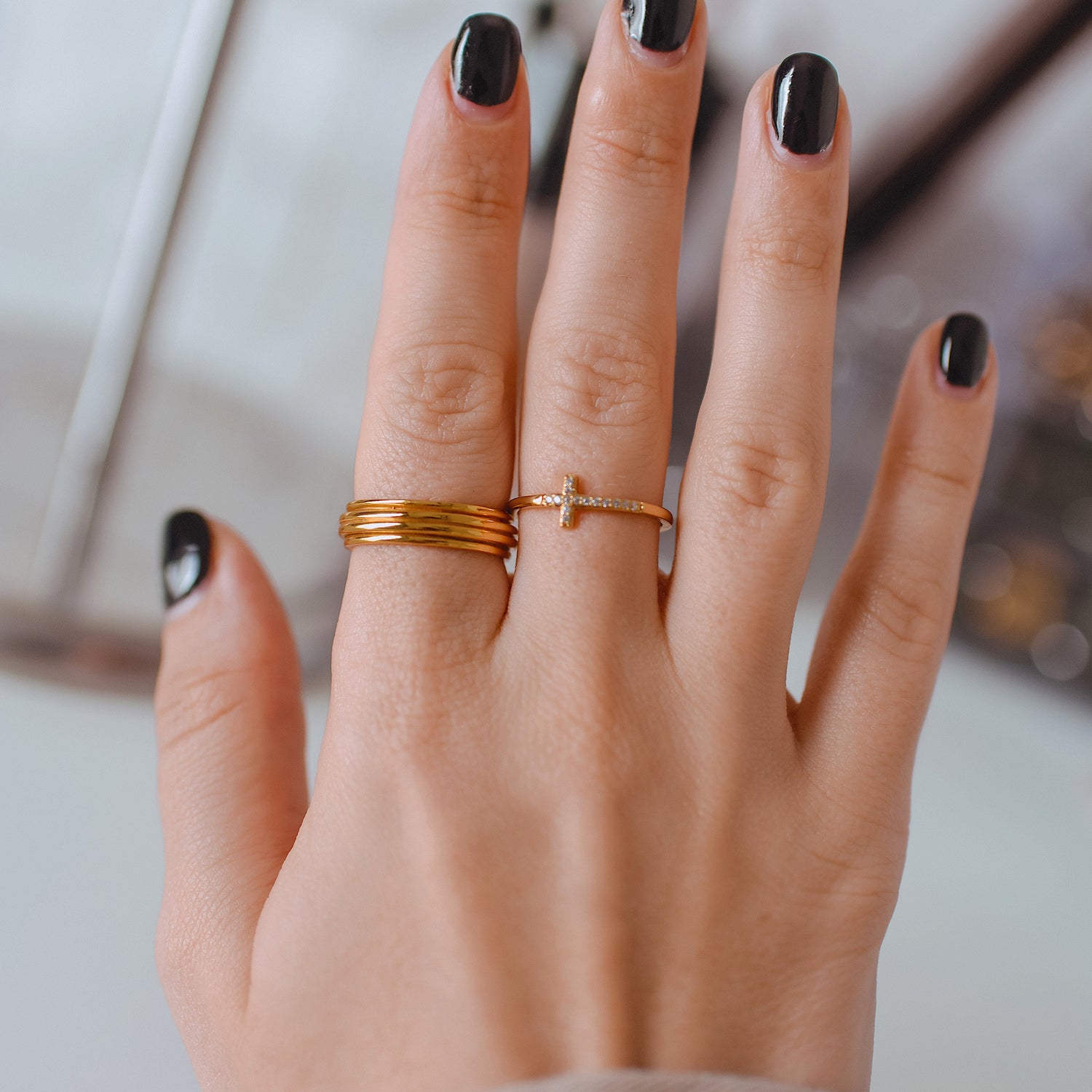 Sideway Pave Cross Ring