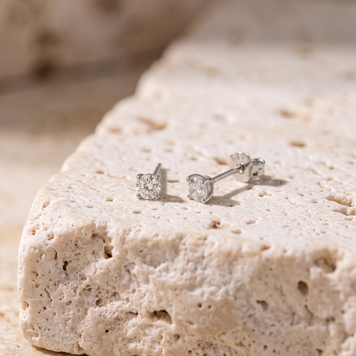 14K Solid Gold Mini Diamond Stud Earrings