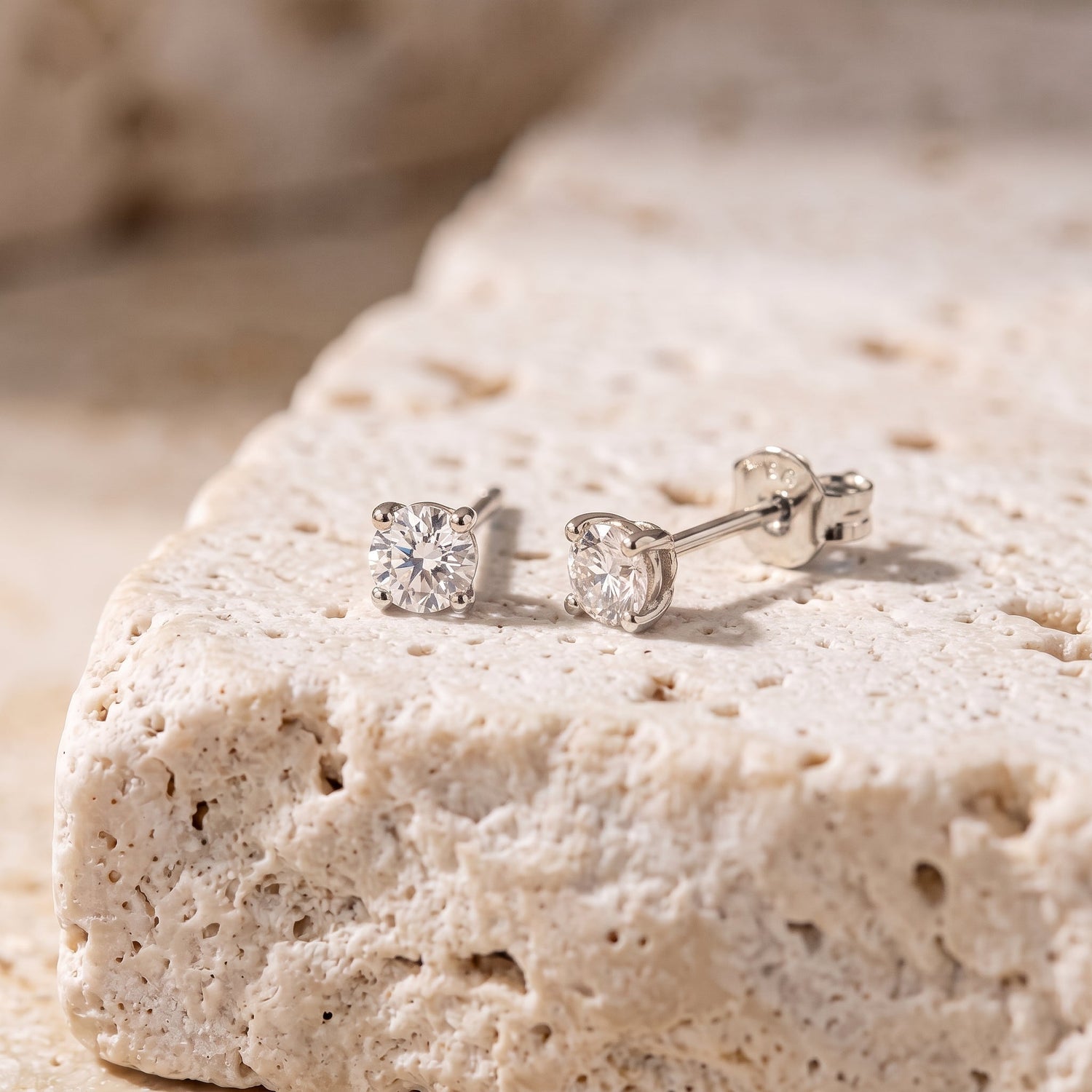 14K Solid Gold Tiny Diamond Stud Earrings