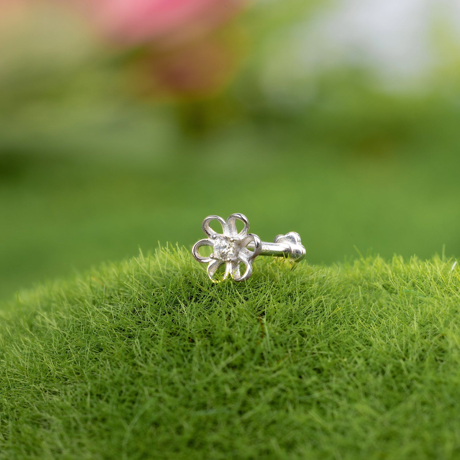 14K Solid Gold Jasmine Flower Flatback Earring