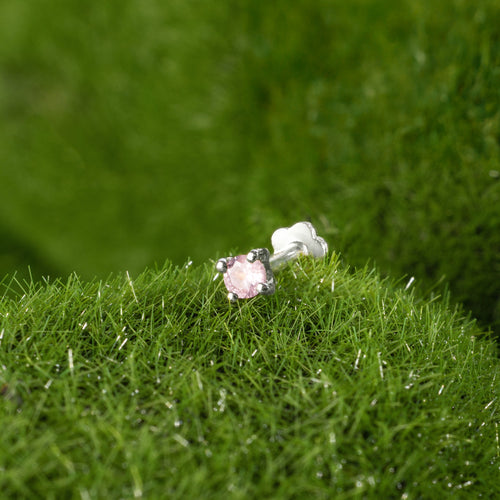 14K Solid Gold Baby Pink Sapphire Flatback Earring