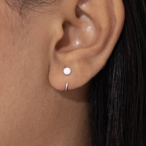 Opal Ball Huggies Hoop Earrings
