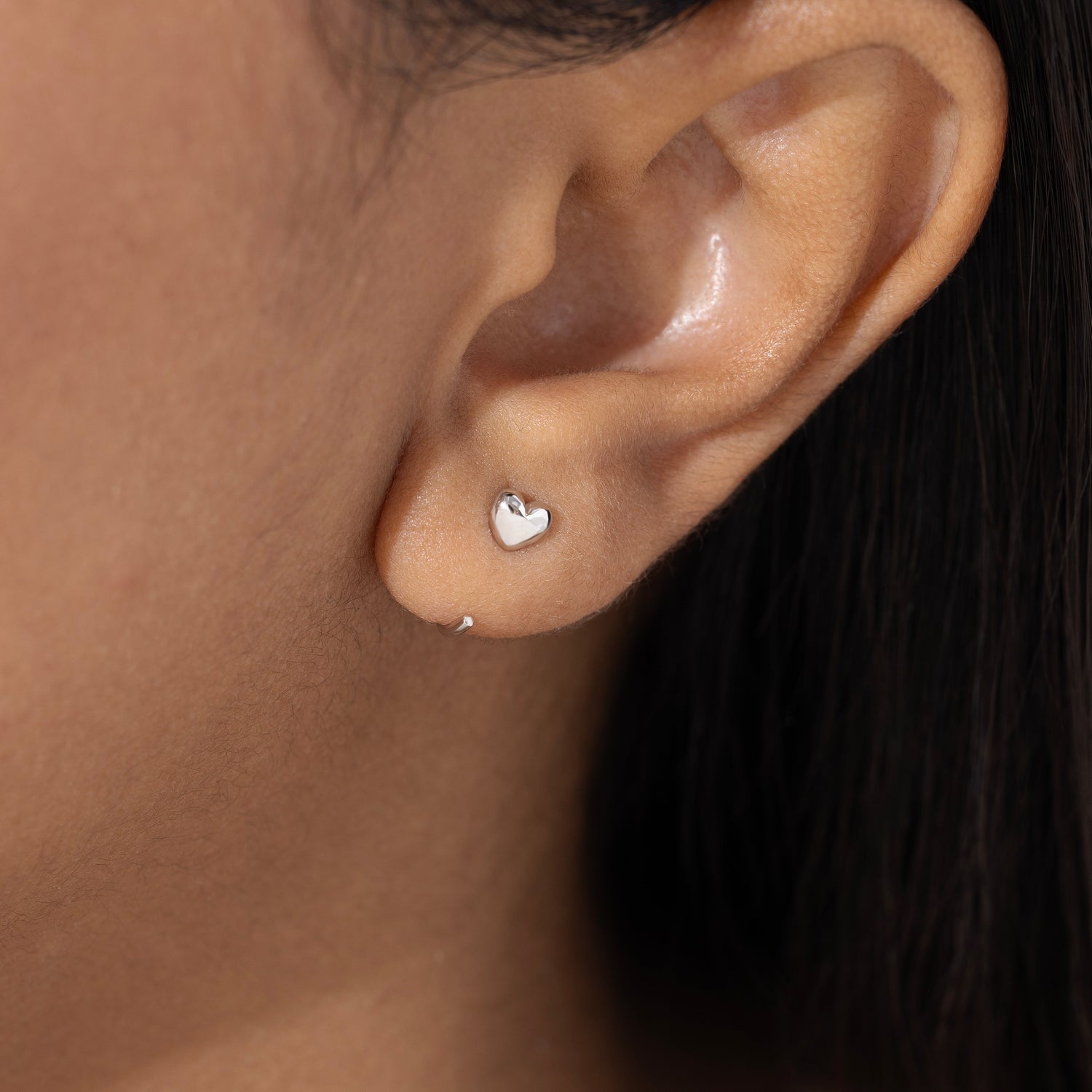 Mini Puff Heart Huggie Earrings