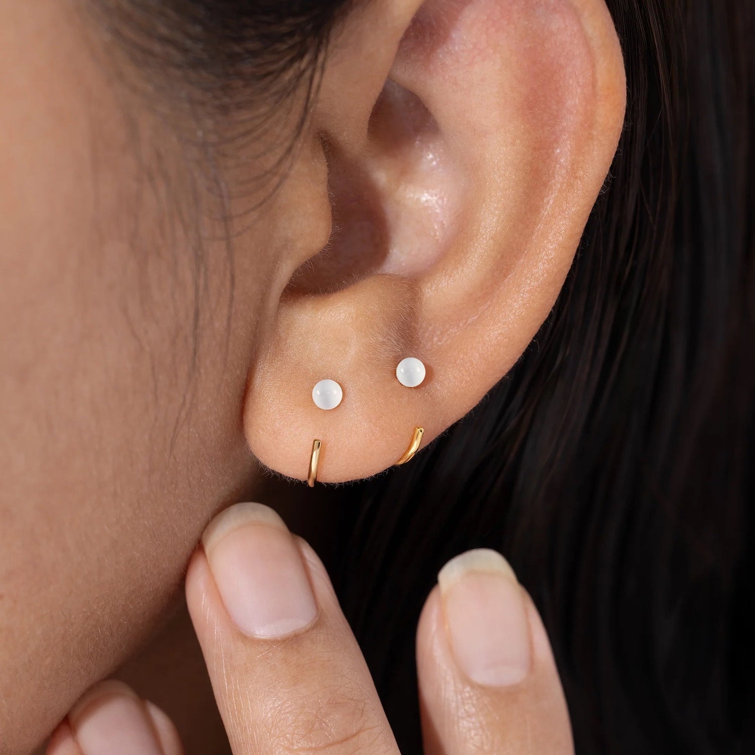 Baby Ball White Enamel Huggie Earrings