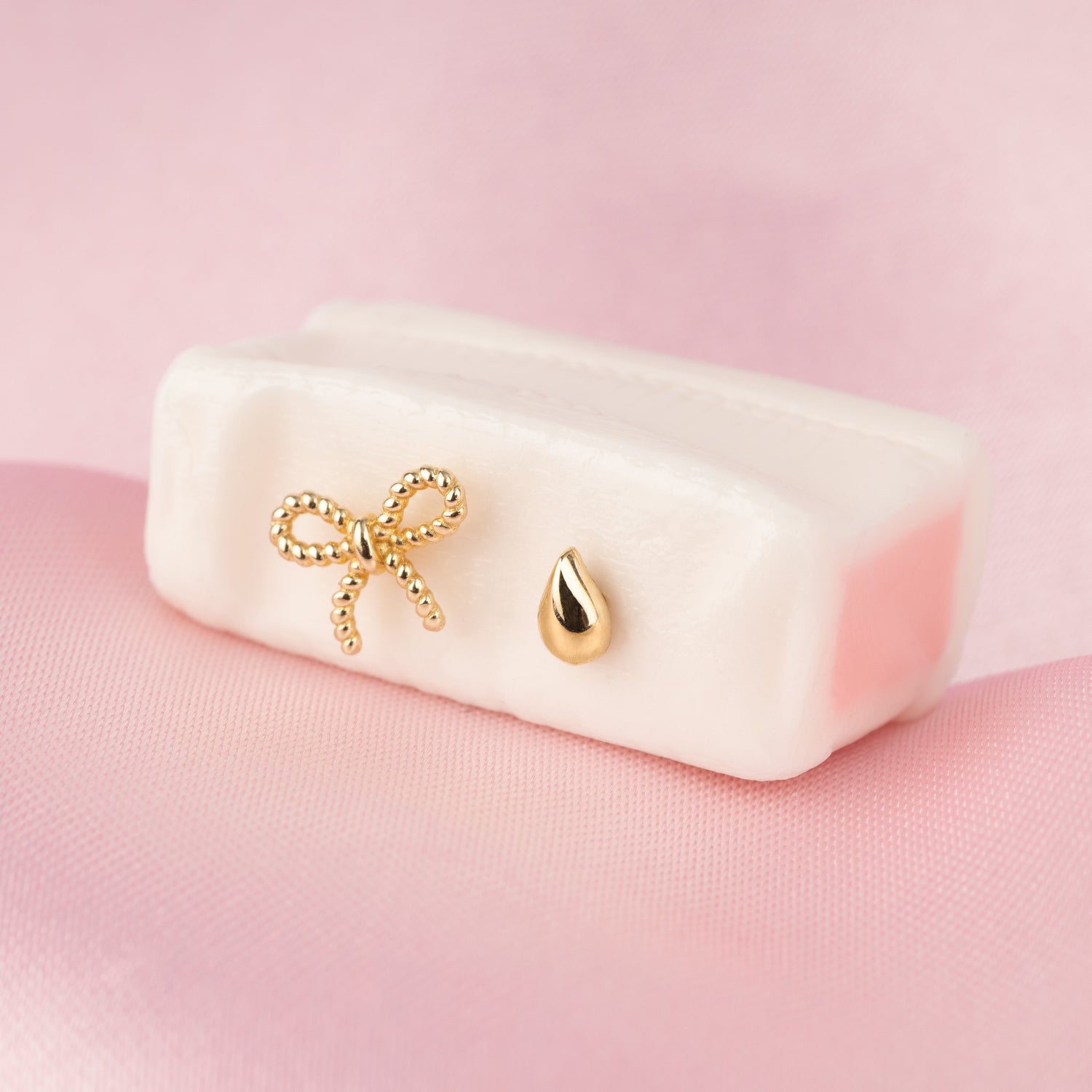 14K Solid Gold Micro Bow Flatback Earring