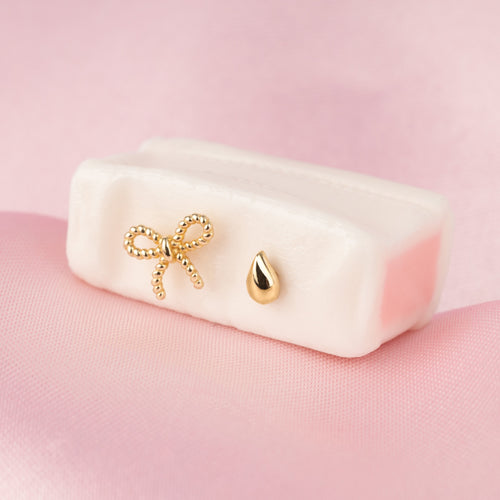 14K Solid Gold Micro Bow Flatback Earring