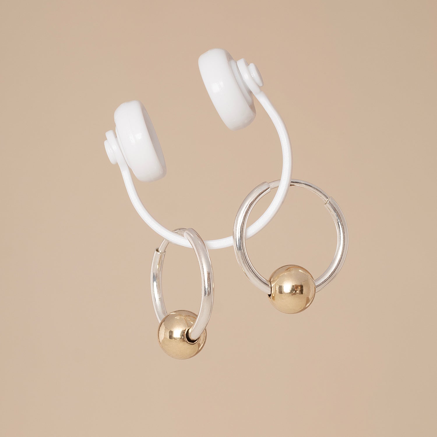 Round Ball Two Tone Hoop Earrings