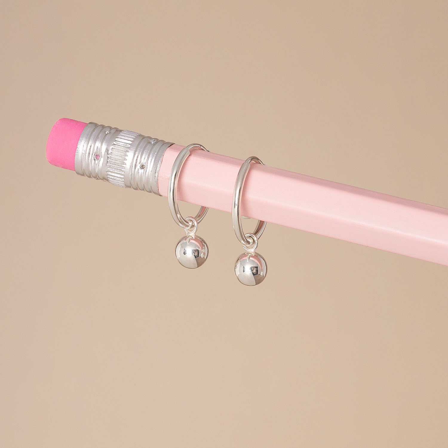 Silver Round Ball Hoop Earrings