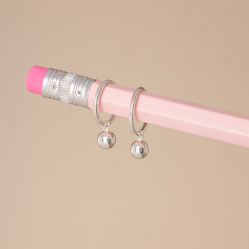 Silver Round Ball Hoop Earrings