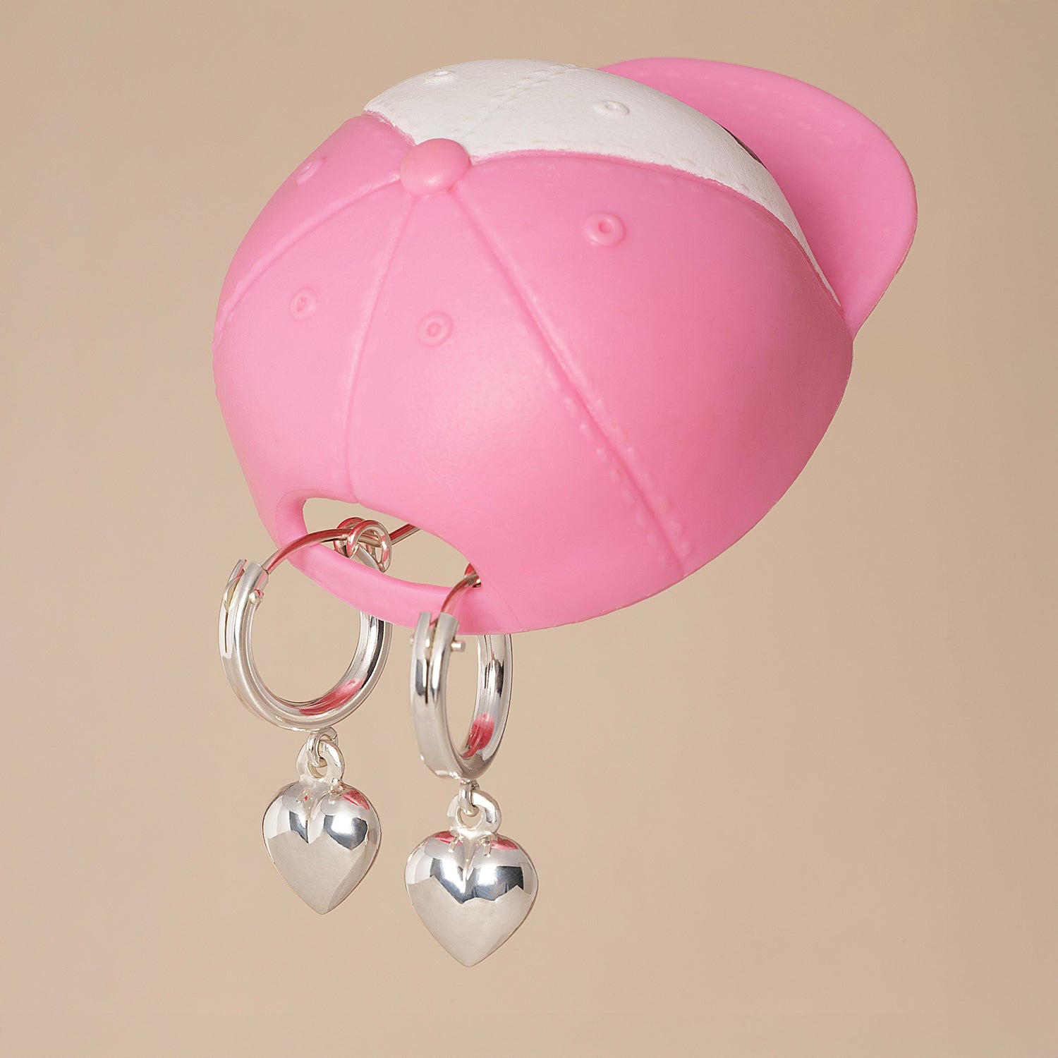 Silver Puff Heart Modern Round Hoop Earrings