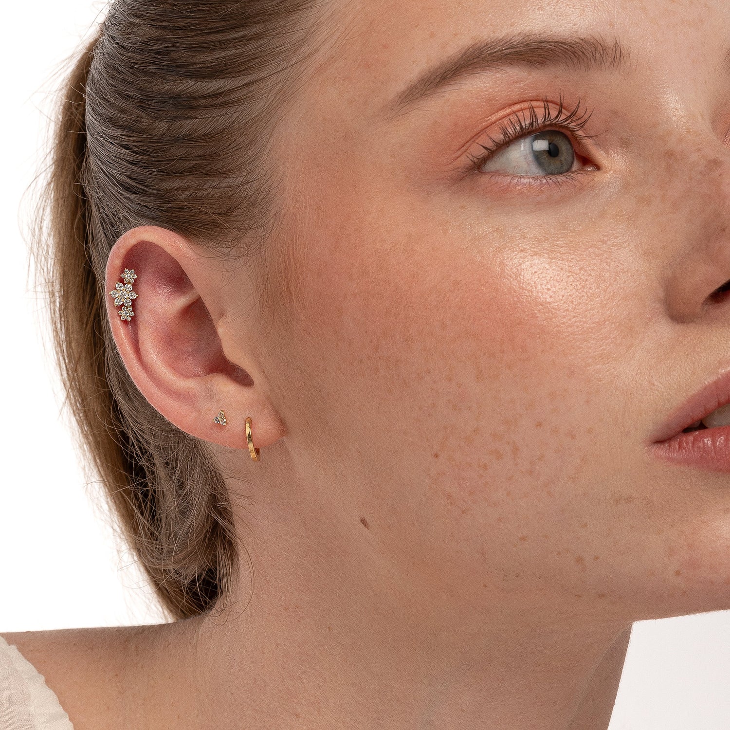 14K Solid Gold Statement Flower Threaded Labret Earring