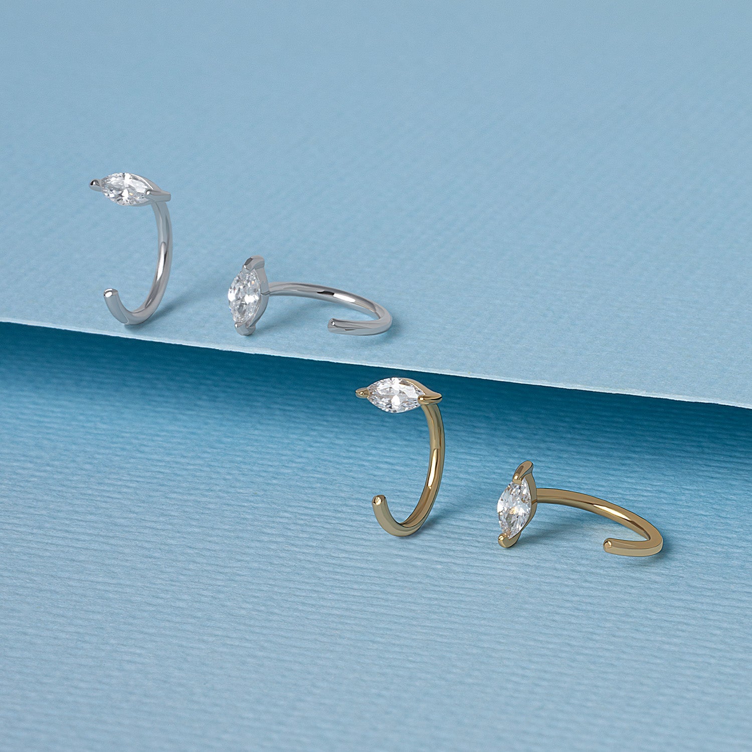Sparkly Marquise Huggies Earrings