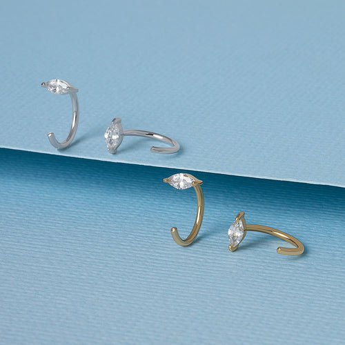 Sparkly Marquise Huggies Earrings