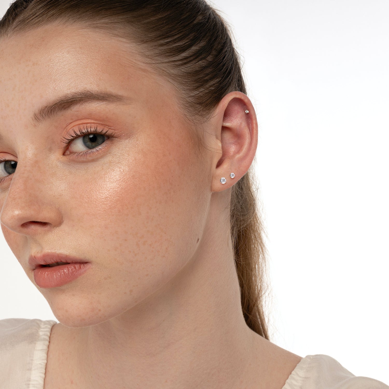 14K Solid Gold Mini Solitaire Stud Earrings 3mm