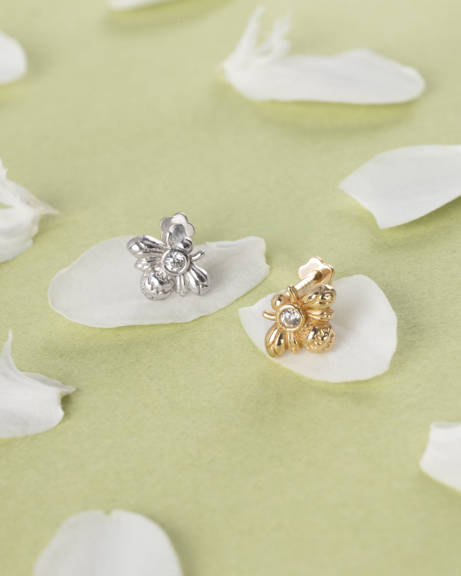 14K Solid Gold Single Bee Flat Back Earring