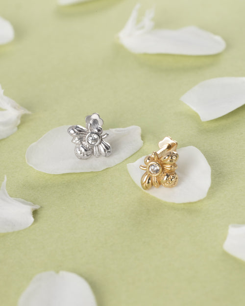 14K Solid Gold Single Bee Flat Back Earring