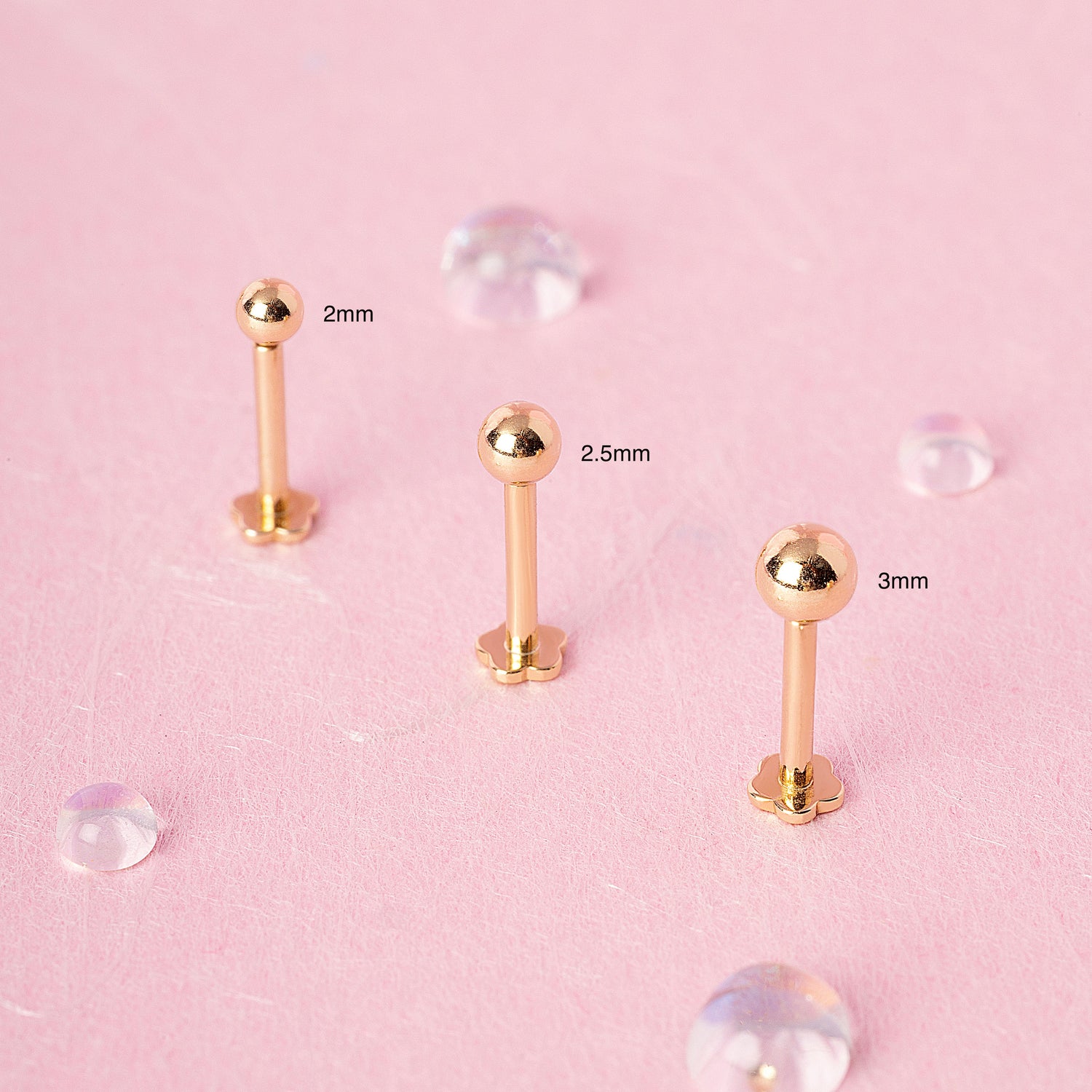 14K Solid Gold Baby Ball Labret Earring 2mm