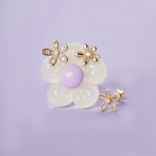 14K Solid Gold Floraison Diamond Flatback Earring