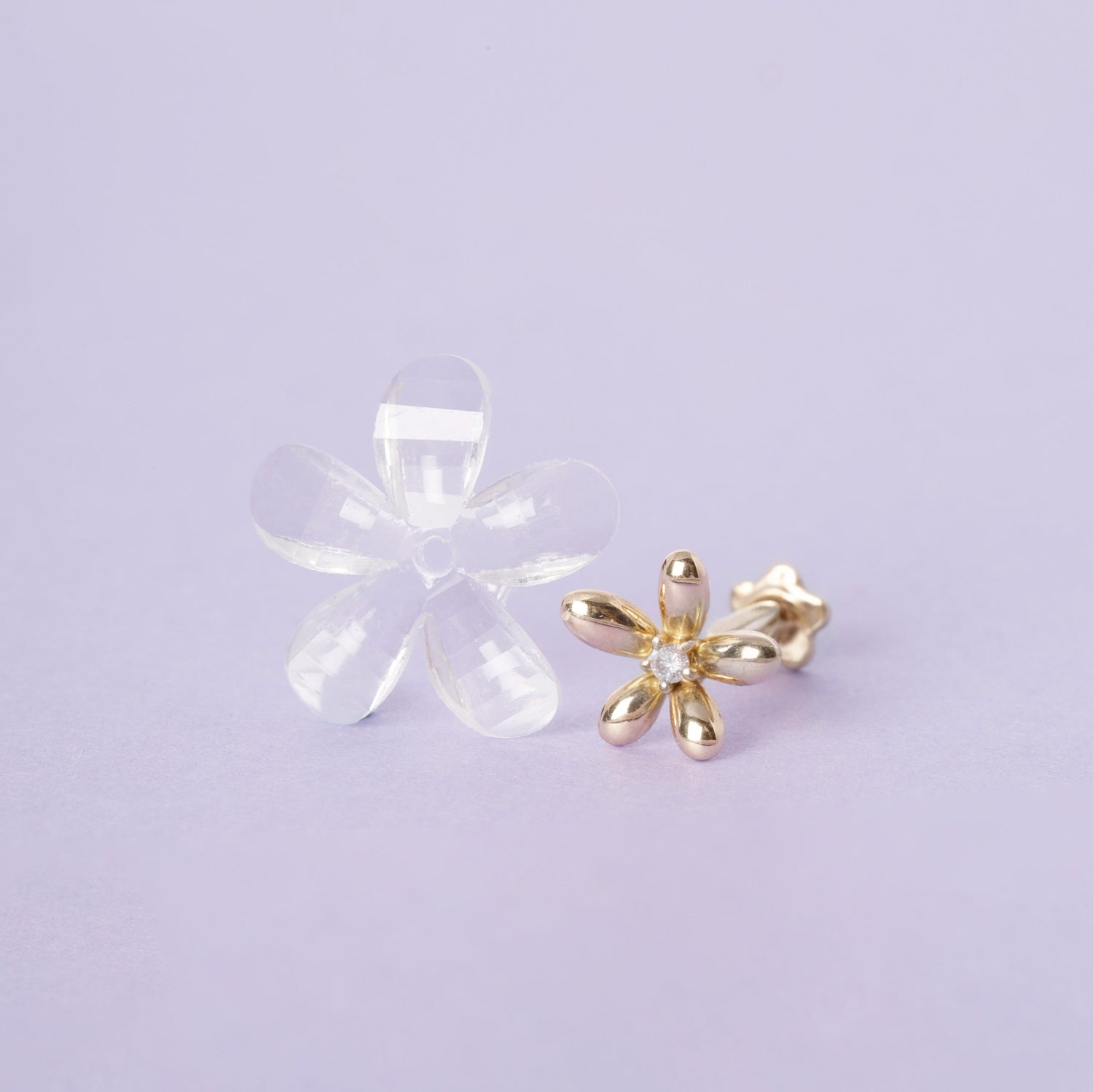 14K Solid Gold Floraison Diamond Flatback Earring