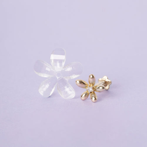 14K Solid Gold Floraison Diamond Flatback Earring