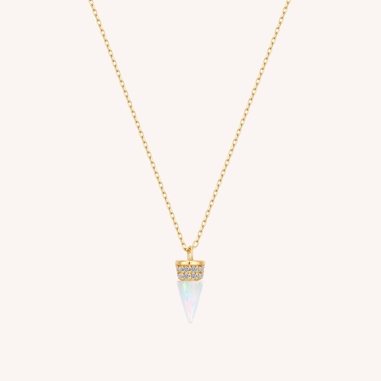 14K Solid Gold Opal Bullet Diamond Necklace