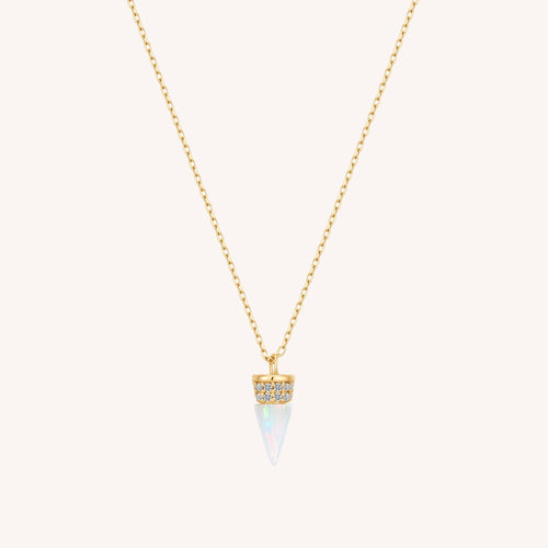 14K Solid Gold Opal Bullet Diamond Necklace