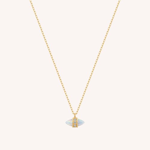 14K Solid Gold Opal Marquise Diamond Necklace