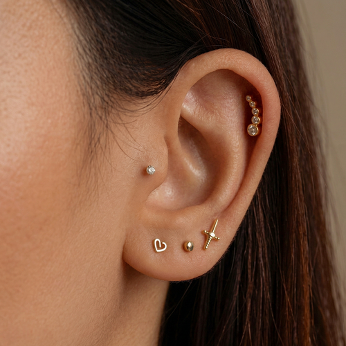14K Solid Gold Mini Dagger Internal Threaded Labret Earring