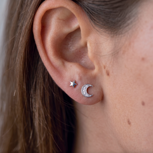 Sparkle Moon Stud Earrings