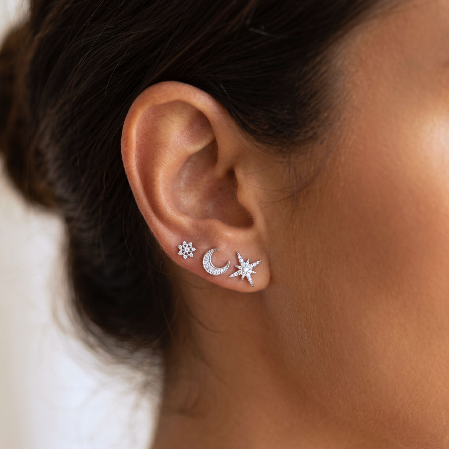 Sparkle Moon Stud Earrings