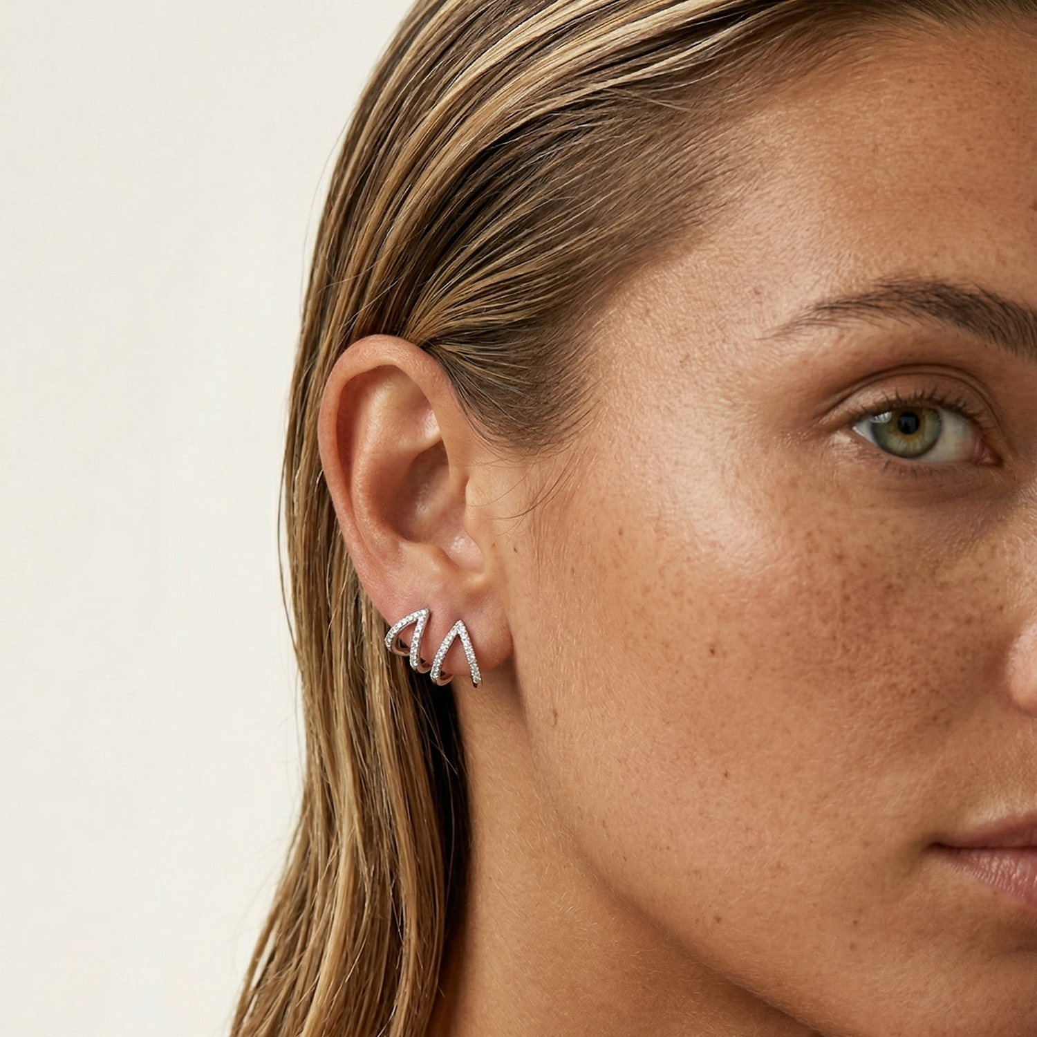 Double Sparkling Pave Stud Earrings