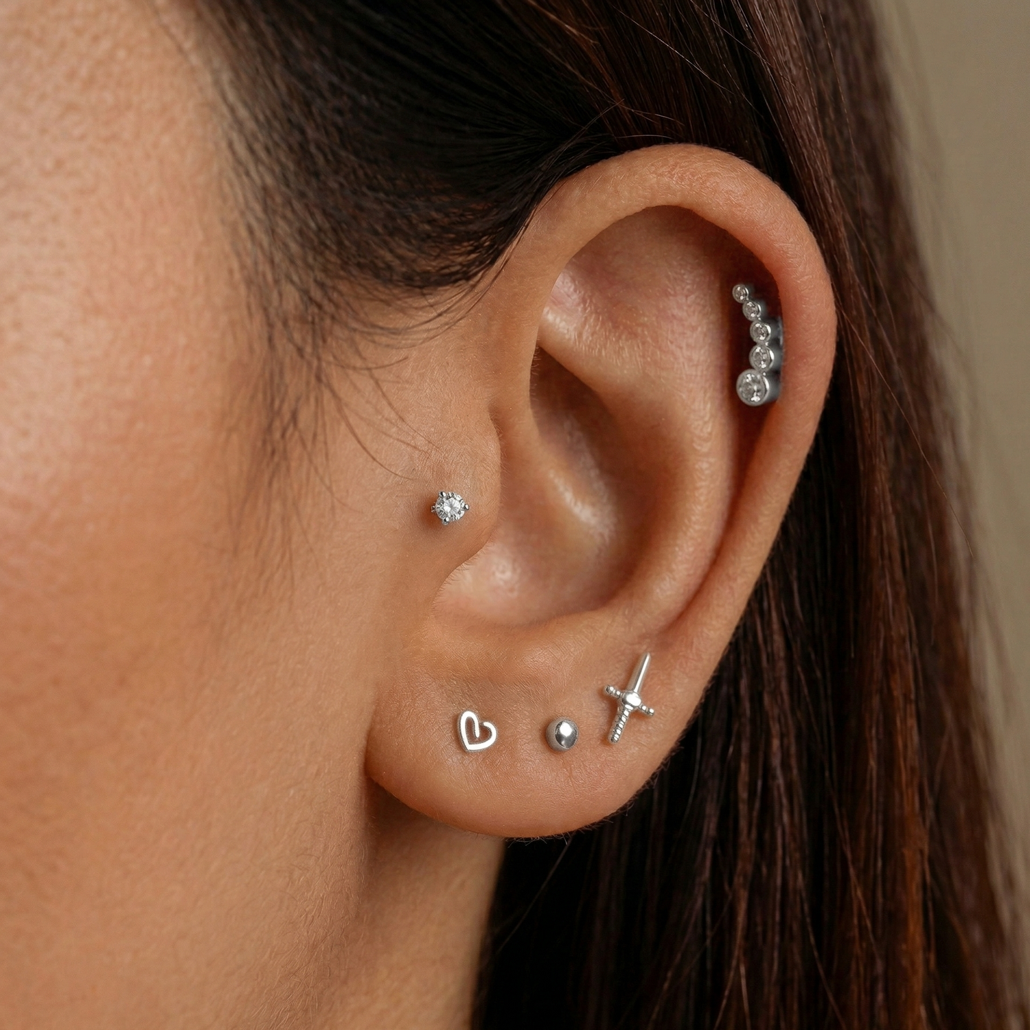 14K Solid Gold Mini Dagger Internal Threaded Labret Earring