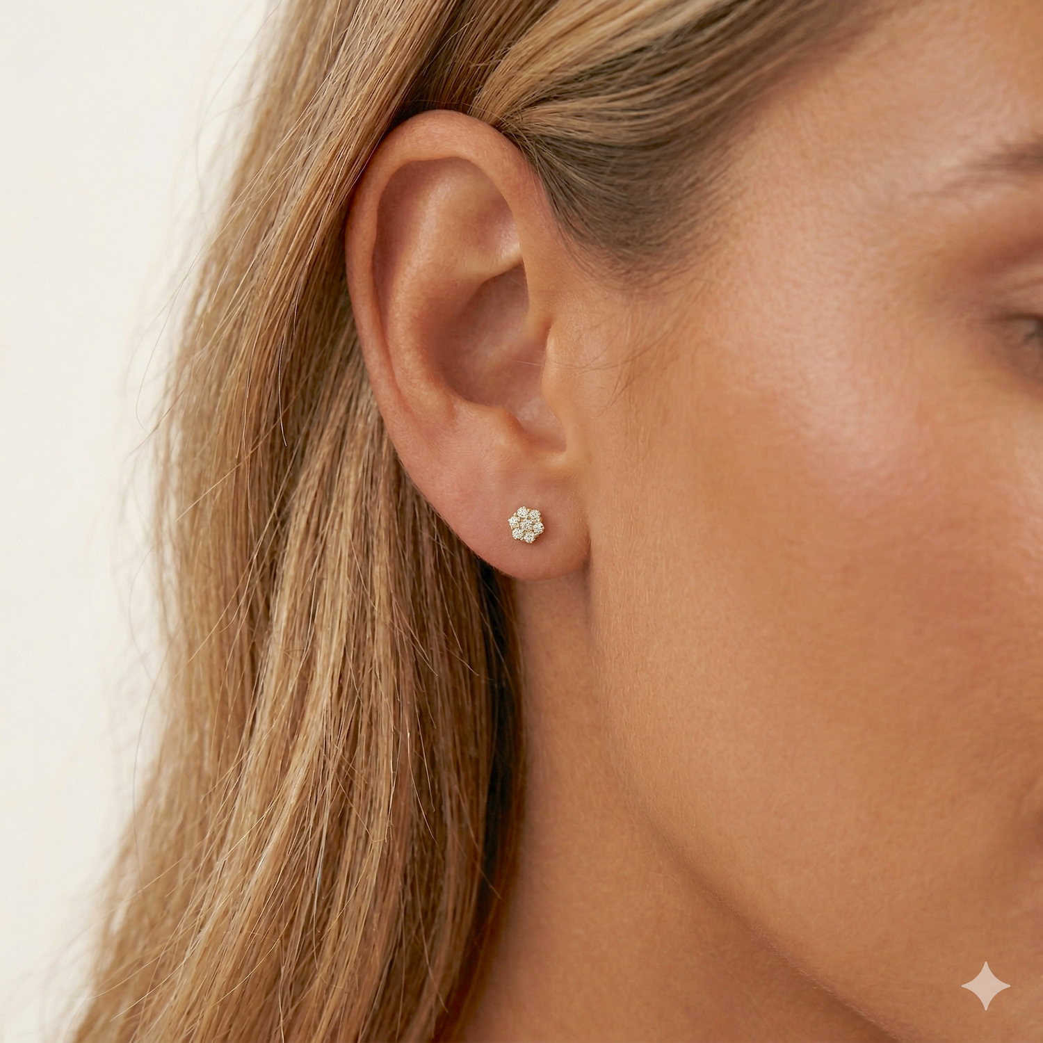 14K Solid Gold Mini Honeycomb Flatback Earring