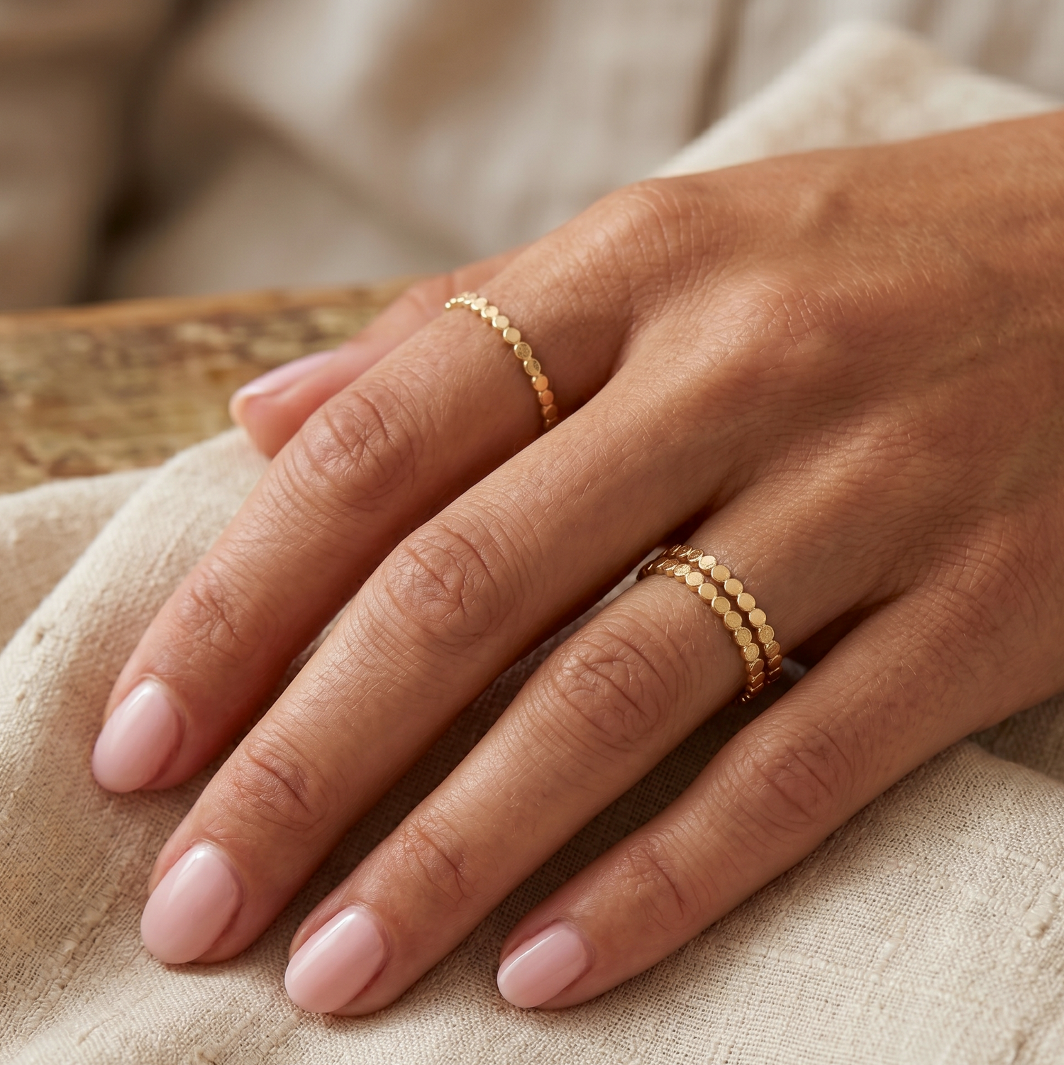 Beaded Disc Stacking Ring Gold