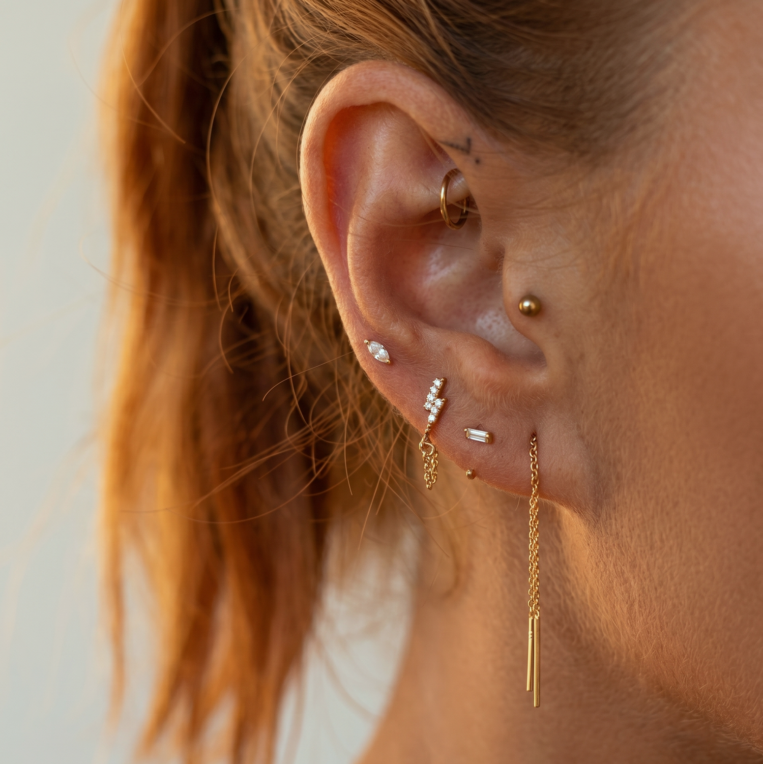 Pave Lightning Chain Stud Earrings