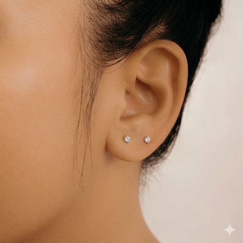 14K Solid Gold Baby Diamond Stud Earrings