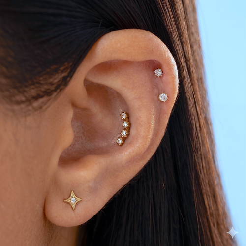 14K Solid Gold Baby Lab Diamond Flower Prong Flatback Earring