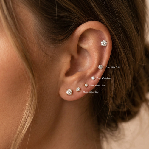 14K Solid Gold Mini Diamond Stud Earrings