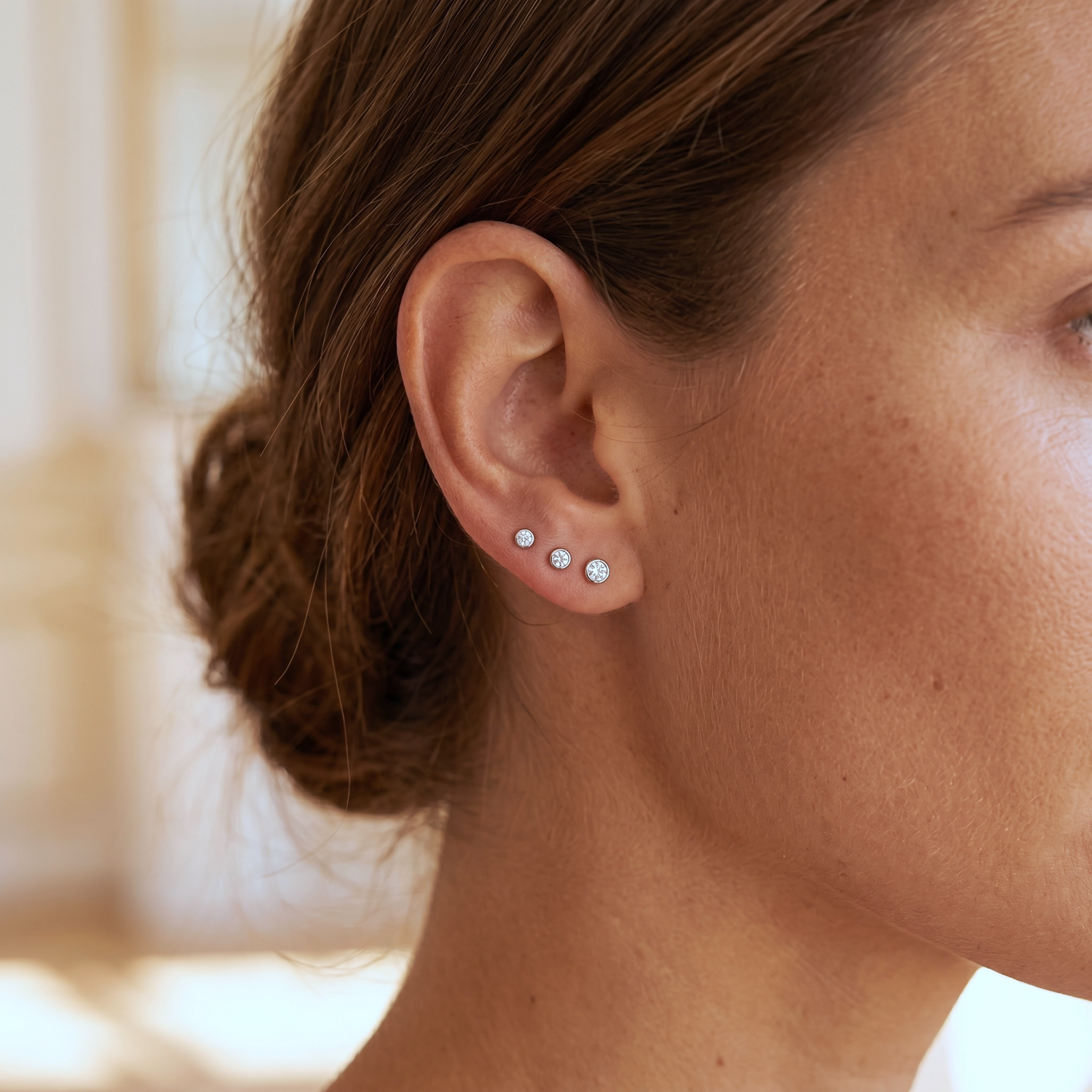 14K Solid Gold Baby Bezel Threaded Labret Earring 2mm