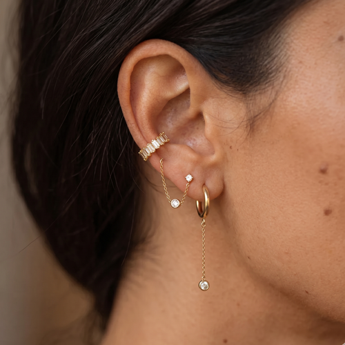 Hoop Bezel Chain Earrings