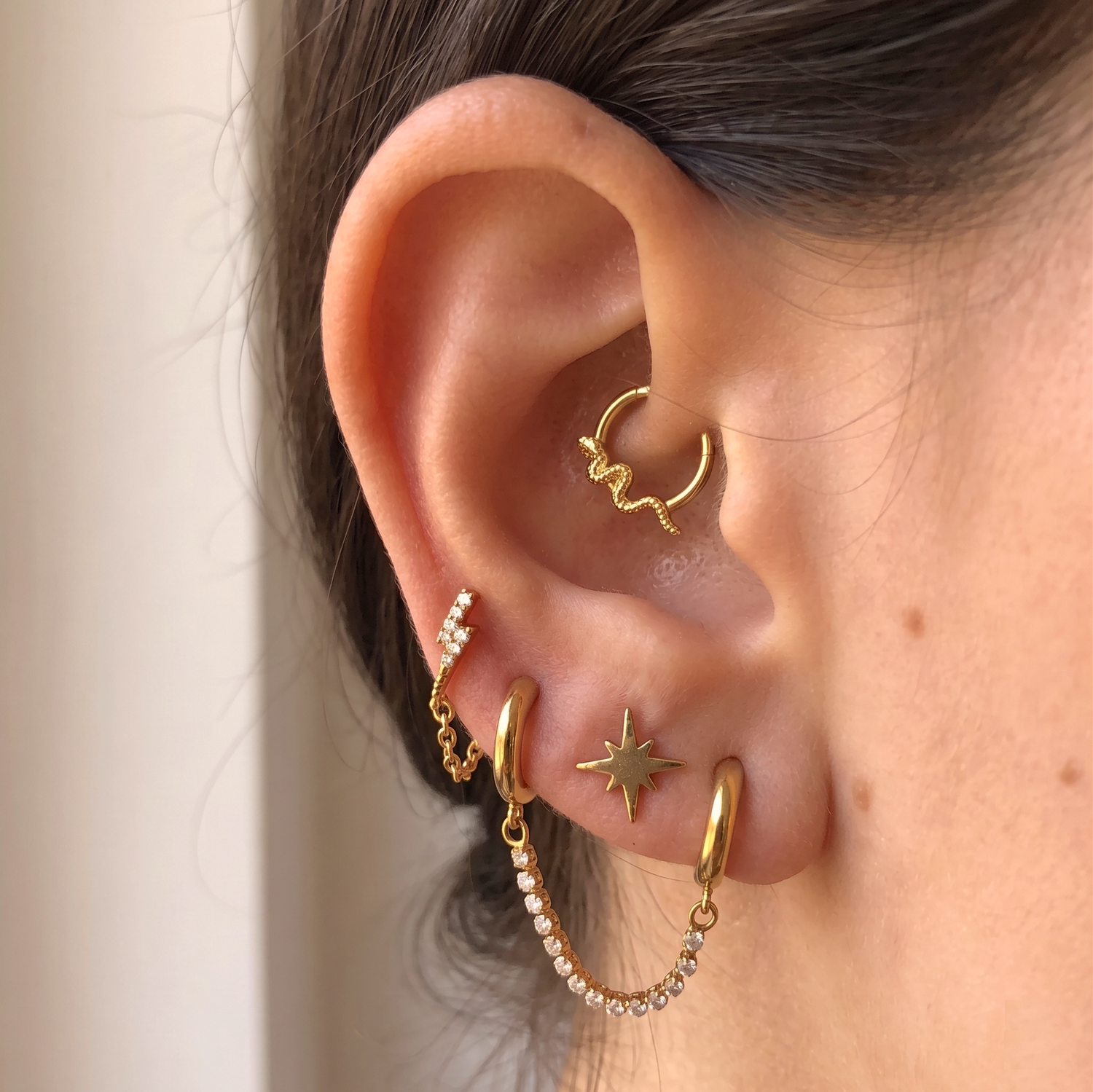Pave Lightning Chain Stud Earrings
