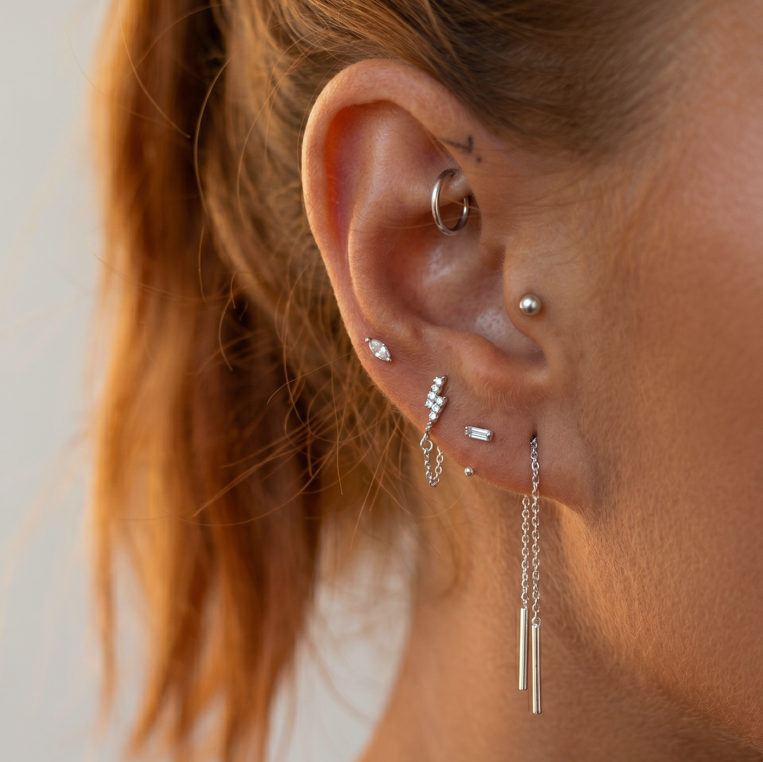 Pave Lightning Chain Stud Earrings